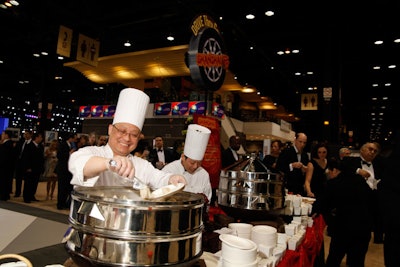 At the Shanghai station, chefs dished out steamed pork buns, shrimp dumplings, chicken shumai, and turkey pot-stickers.