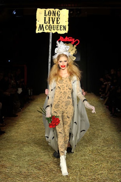Hay littered the runway for Betsey Johnson's show on Sunday, matching the Wild West theme of her collection. Produced by Ojala Ltd., Johnson's event also paid tribute to the late designer Alexander McQueen.