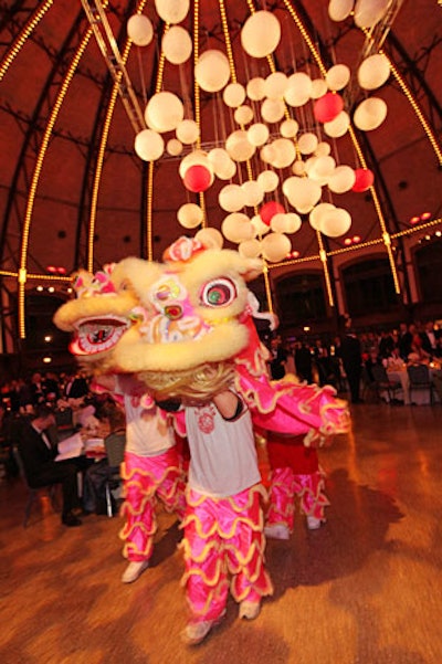 The Chicago Dragons Athletic Association performed a lion dance, which symbolically ushers in prosperity and good luck during Chinese New Year celebrations.