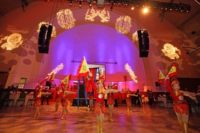Young dancers appeared against Frost's backdrop of thematic gobos, which cast dragon and bamboo shapes onto the walls.
