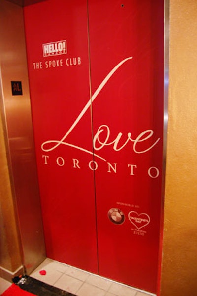 Organizers affixed decals bearing the event logo to the doors of the elevator leading to the Spoke Club.
