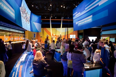 The pavilion—which also hosts live performances, athlete appearances, and a 3D theater—has several large screens constantly broadcasting images uploaded by guests.
