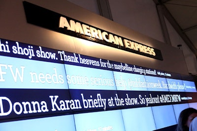 American Express used a multimedia wall to display its Twitter feed in the tent lobby.
