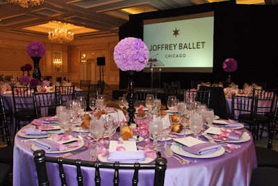 A stage in front of the ballroom housed the program, which included speeches from artistic director Ashley C. Wheater and honoree Shelley MacArthur Farley, who founded the ballet's Cinderella Scholarship for Young Girls. The afternoon's proceeds went to the scholarship fund.