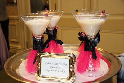 Bejeweled swizzle sticks and lace tutus accessorized the white chocolate 'Cindy-tinis.'