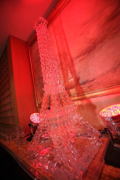 An Eiffel Tower ice sculpture decorated one of the bars.
