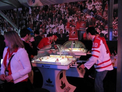 Fans can play table hockey inside the pavilion.