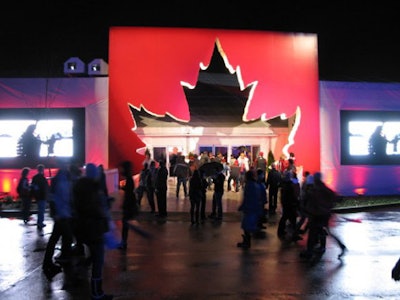 The entrance to Molson Canadian Hockey House is shaped like a maple leaf.
