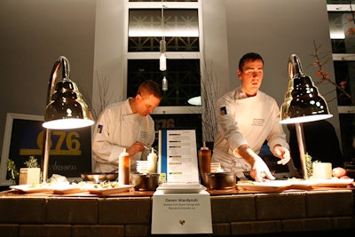At one tasting station, Daven Wardynski of 676 restaurant cooked braised pork shank pierogi with parsnip and aromatic jus.