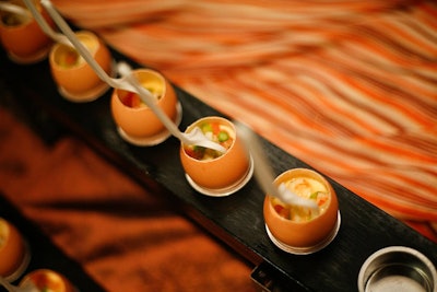 Les Nomades chef Chris Nugent served farm eggs filled with shrimp and Provençal vegetables.