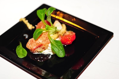 New York's Marea restaurant served Nova Scotia lobster with burrata cheese, sundried tomatoes, ligurian olives, and basil seeds.