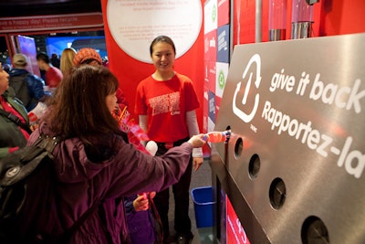 Coca-Cola, the longest continuous Olympic sponsor, touted the new packaging for its fully recyclable PlantBottle at its David Lam Park pavilion, where staffers were on hand to educate guests on new and unique ways to recycle.