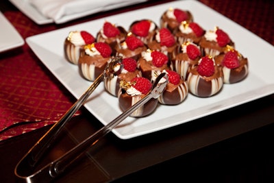 The dessert buffet included chocolate-dipped fruit and pastries, all by the Four Seasons.