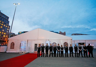 Valets from Atlantic Valet wore athletic wear from event sponsor Adidas as they awaited guests.