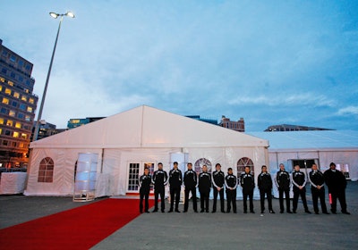 Valets from Atlantic Valet wore athletic wear from event sponsor Adidas as they awaited guests.