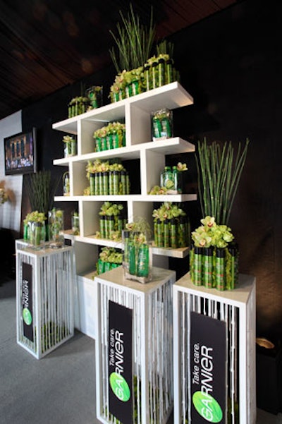 Bamboo and orchids helped integrate sponsor Garnier Fructis in Elle's greenroom.