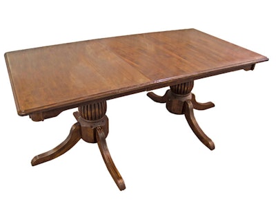 Wood dining table, $250, available in New York from Jersey Street Furniture Rental