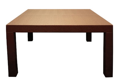 Parsons dining table in brown ostrich, pricing upon request, available in New York from Party Rental Ltd.