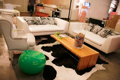 The stars of Bravo's new show 9 by Design, Cortney and Bob Novogratz, designed the living room area of the event space.