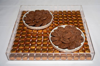 Catering from Appetite was taken around on trays featuring a layer of Dove chocolates.