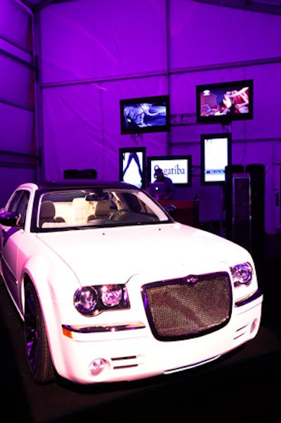 Sponsor Chrysler set up three car displays at the main entrance to the structure, next to the step-and-repeat and at the far end by the DJ and video wall (pictured).