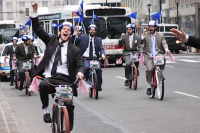 Riding through the streets of Philadephia (pictured), Boston, New York, Los Angeles, and Austin, the cyclists whooped and hollered to attract attention. Although too small to be considered a parade, the group rode in slow formation and abided by each city's vehicle laws.