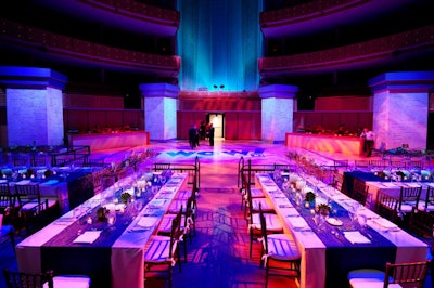 The cocktail reception took place on the stage of the concert hall.