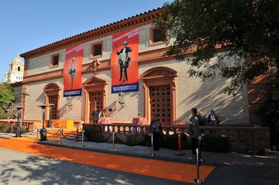 Orange banners and carpeting announced the event outside the historic Beverly Hills Post Office.