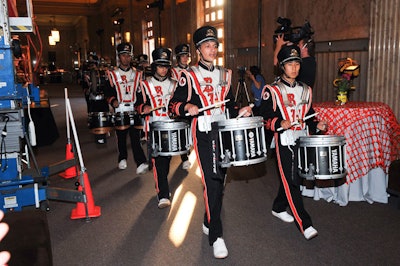 The Beverly Hills High School drum line performed.