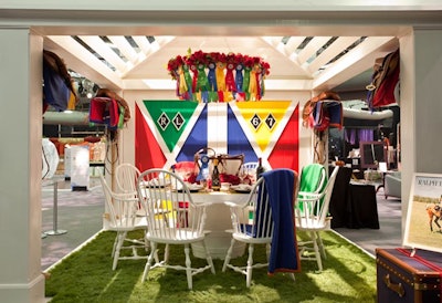 Ralph Lauren Home went for a polo-inspired look, complete with a grassy carpet, saddles, and an outdoorsy gazebo-like structure.