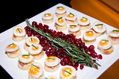 Servers also circulated with quail egg Benedict made with truffled Hollandaise sauce and shaved prosciutto.