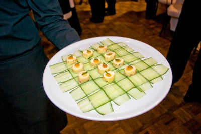During the cocktail reception, Blue Plate's passed appetizers included herb crepes filled with apricots and brie.
