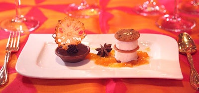 Design Cuisine served a cardamom ice cream stack and chocolate coffee tart for dessert.