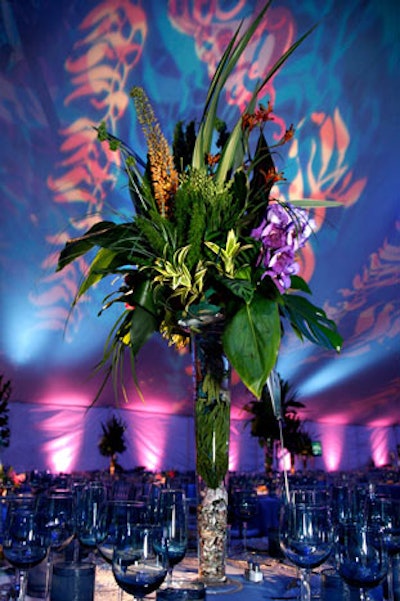 Seashells filled the bottom of towering centerpieces by C.J. Matsumoto.