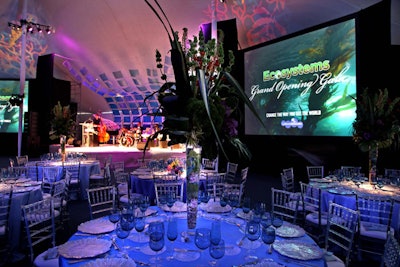 Clear Chiavari chairs and blue linens lent the dinner an ocean-inspired feel.