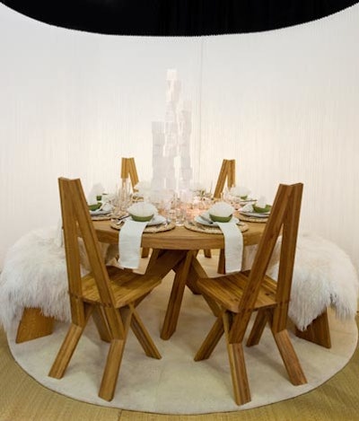 2Michaels created a warm, earthy space with neutral-colored items such as sheepskin throws, a paper divider, and a woven rug.