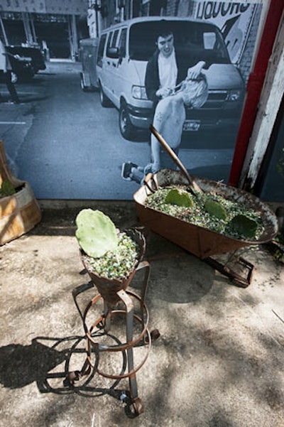 Cacti sprouting from rusty planters and gardening equipment provided a small dose of floral decor in the fort.