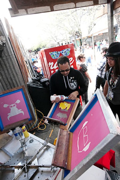 T-shirt label Hit + Run made silk screen prints of their custom designs inside the Levi's store.