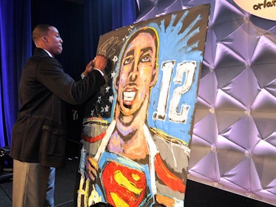 Orlando Magic player Dwight Howard autographed the portrait Demarco painted of him.