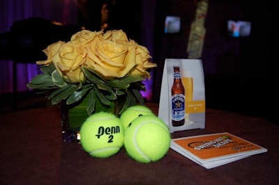 The SOBeFiT event team placed tennis balls on each of the hightop tables in the ballroom.