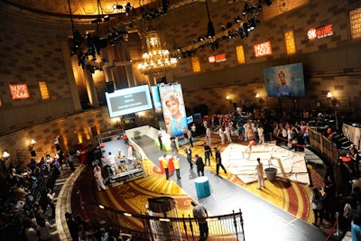 Producers transformed Gotham Hall into an arena, with bleachers surrounding the games.