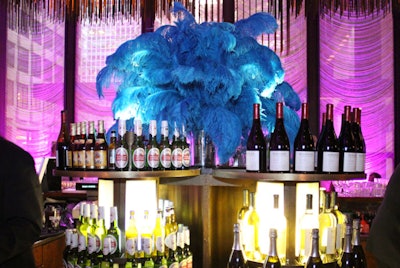 A centerpiece of blue plumage dressed up the main bar.
