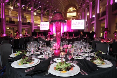 At the American Association of People with Disabilities Leadership Gala in March, pink leopard-print lamp centerpieces were designed by Graceful Flowers by Patricia LLC.