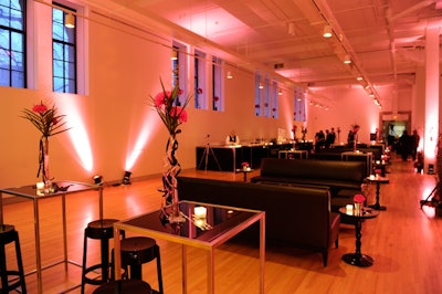 Black furnishings from Contemporary Furniture Rentals and pink lighting filled the cocktail space, where 200 guests gathered for a V.I.P. reception that included tours of the museum's newly renovated Bat Cave.