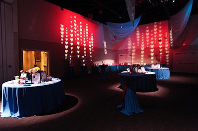 The venue projected red hearts onto the walls of the silent auction area.