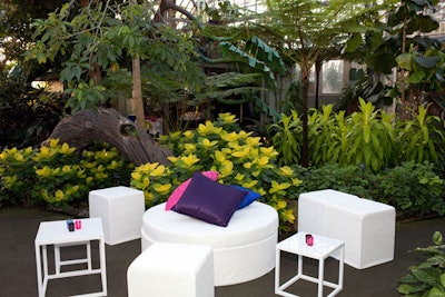 A new lounge area allowed guests to recline amid plants on sleek white furniture. The area also housed a bar and speakers that played upbeat R&B tunes.