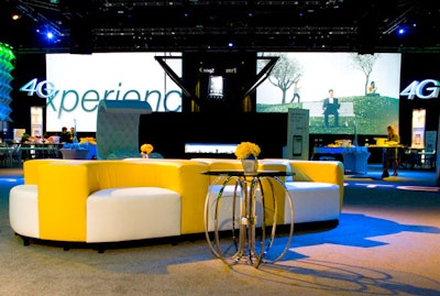 Modern, oversize furniture from Fresh Wata gave Sprint's event a streamlined look.