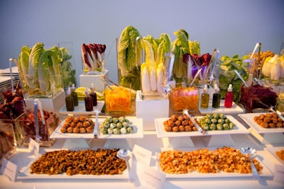 Bouquets of different lettuces provided the backdrop for the geometric appetizers.