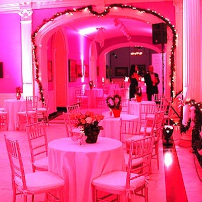 For the Museum of the City of New York's Director's Council winter ball, benefit committee member Harty duPont created a bright pink decor scheme with lots of pink lights, pink and white roses and pink desserts.