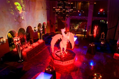A giant Pegasus prop decorated the party space.